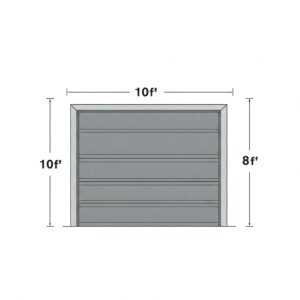 Simple diagram showing standard 10x8 garage door dimensions with panel design layout