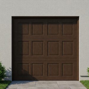 A 16x8 garage door with a classic raised panel design, adding architectural detail to a home.