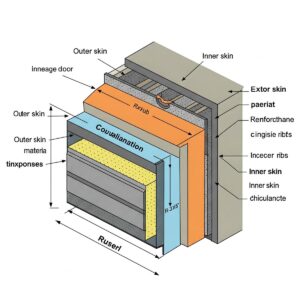 Diagram illustrating the insulation layers of a 16x8 garage door, emphasizing energy efficiency and noise reduction.
