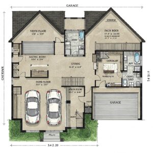 Detailed floor plan of a 2 story garage showing layout and dimensions.