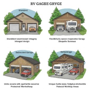 Visual representation of different types of RV garages, including attached and detached structures.