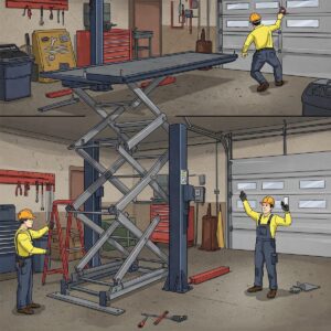 Animated illustration depicting the garage storage lift installation process.