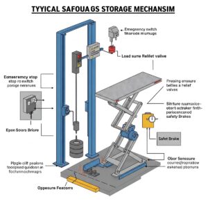 Diagram highlighting the safety features of a typical garage storage lift mechanism.