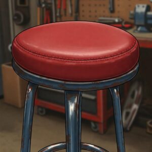 Close-up illustration highlighting the comfortable padded seat of a typical garage stool.