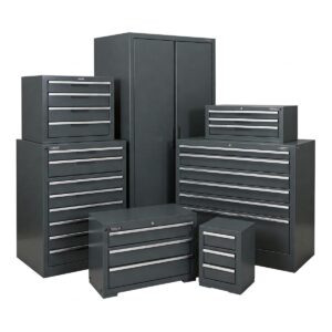 Selection of metal drawer cabinets available in various sizes for different storage needs.
