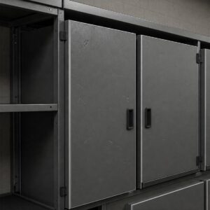 Close-up illustration highlighting the durable steel construction of garage wall cabinets