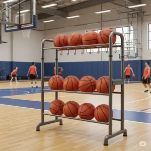  Illustration of a basketball ball rack in a gym environment, suitable for teams and training facilities.