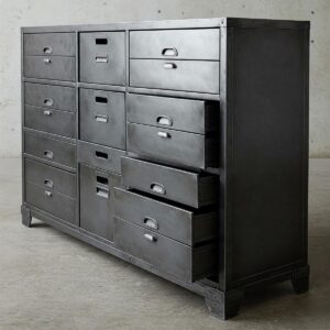 Durable metal cabinet with multiple drawers for organized storage solutions.
