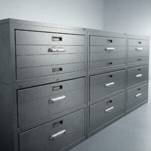 Durable metal cabinets with drawers for organized storage solutions.
