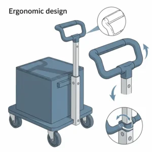  Illustration focusing on the ergonomic handle of a mobile equipment cart, designed for comfortable pushing and pulling.