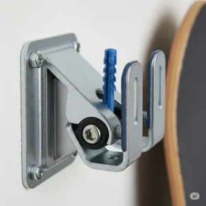 Close-up of the durable hardware used for a secure skateboard wall mount.