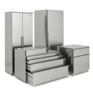 Variety of stainless steel drawer cabinet sizes for different storage needs.