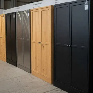 Technical drawing showing the dimensions and size specifications of a storage cabinet.