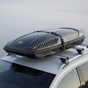 Aerodynamic rooftop ski carrier minimizing wind resistance on vehicles.