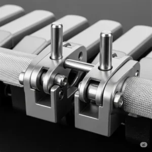 Detailed view of the secure locking mechanism on a collapsible barbell, ensuring stability during lifts.