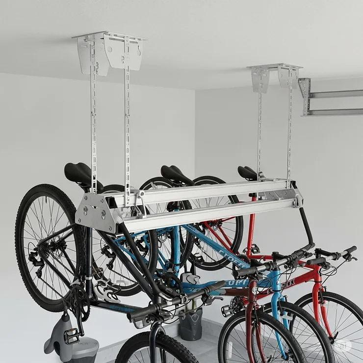 High-quality, durable materials used in a heavy-duty ceiling bike rack, ensuring long-lasting bicycle storage.