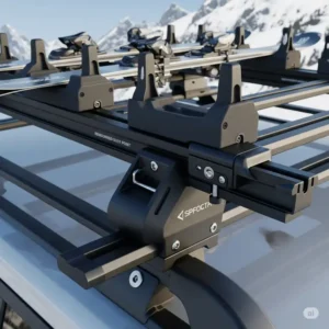 Durable and weatherproof ski rack built to withstand harsh winter conditions.