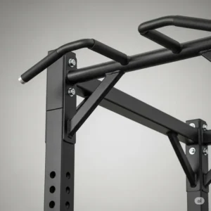 Close-up of a half rack's integrated pull-up bar, demonstrating its additional functionality for bodyweight exercises.
