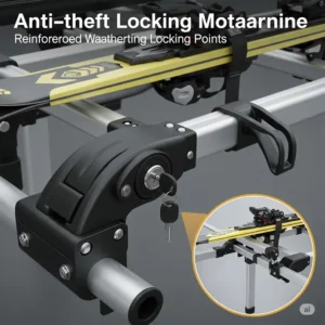 Secure locking mechanism on a ski rack for anti-theft protection of skis.