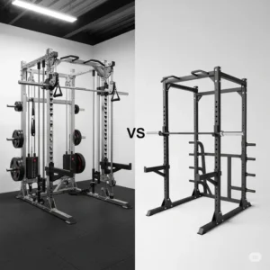 A conceptual illustration visually representing the typical price difference between a more feature-rich power rack and a more budget-friendly squat rack.