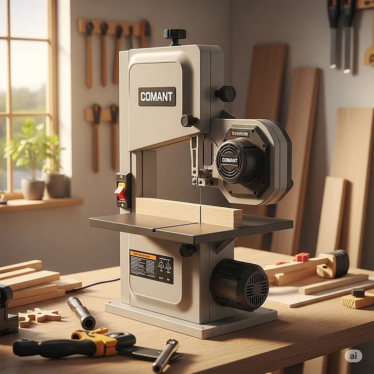 A compact band saw perfectly suited for a small home workshop, illustrating its utility for DIY enthusiasts and hobbyists seeking the best band saw for their needs.