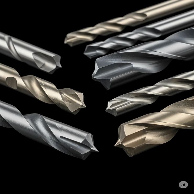 A close-up of various high-quality drill bits designed for drilling into different types of metal, showcasing their sharp tips and durable construction. This image highlights the best drill bits for metalworking tasks.