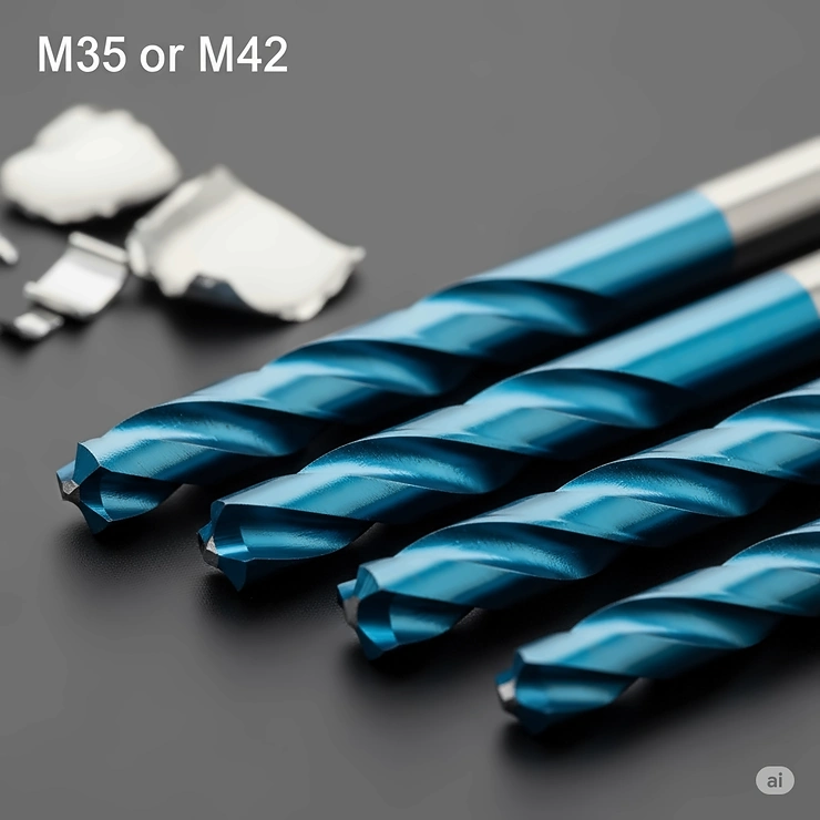 A visual representation of cobalt drill bits (M35 or M42), known for their heat resistance and superior performance when drilling through hard metals like stainless steel. Essential tools for heavy-duty metal drilling.