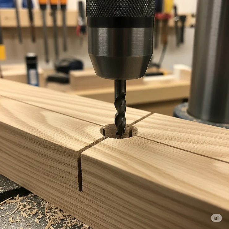 A close-up showing a perfectly aligned and clean hole drilled with a drill press, highlighting the precision and accuracy achievable with the best drill press models.