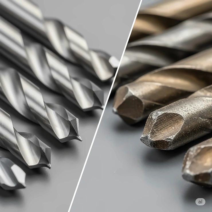 Visual comparison highlighting the contrast between new, good metal drill bits and dull, worn-out, or low-quality bits, emphasizing the importance of bit condition for effective drilling.
