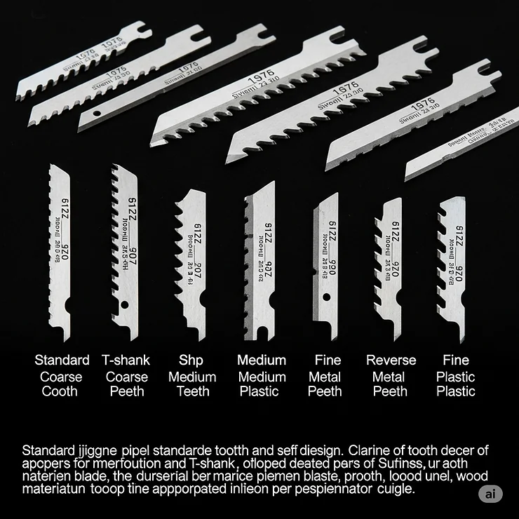 Variety of jigsaw blade types, highlighting the versatility of a recommended jigsaw for different materials.