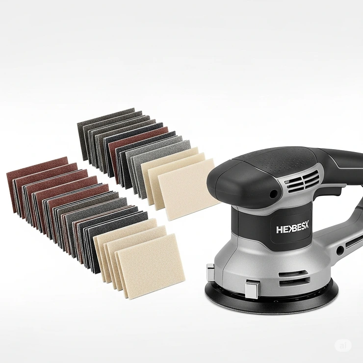 Assortment of sanding pads with different grit levels compatible with the best random orbital sander, demonstrating versatility for various finishing tasks.