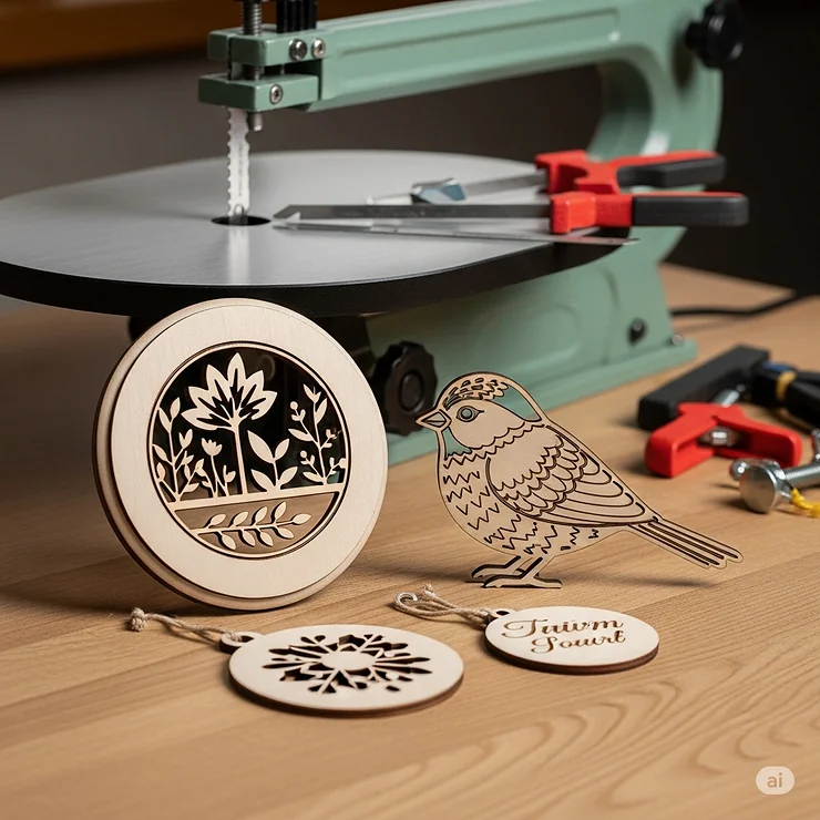 An image showing simple yet rewarding beginner projects made with a scroll saw, inspiring new users to explore its creative potential.
