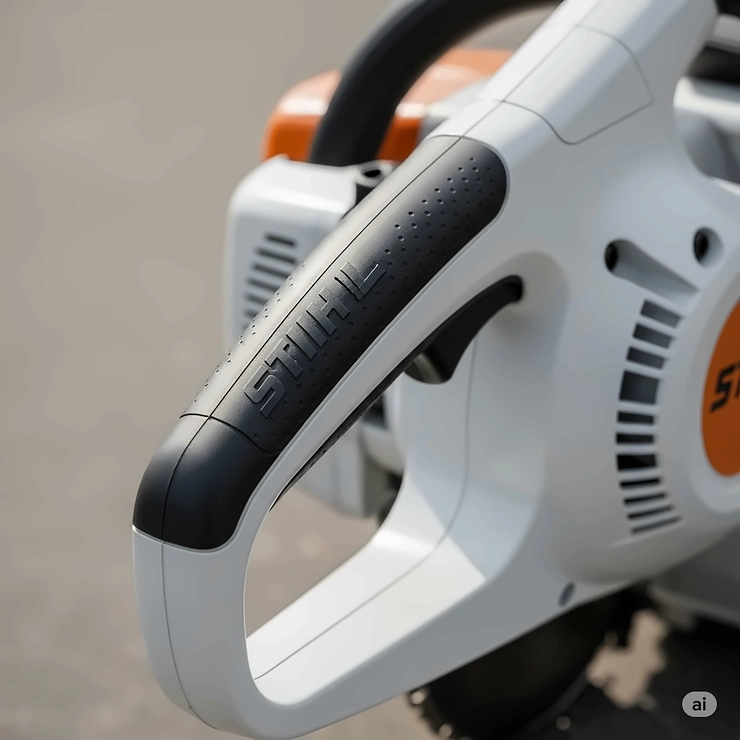 A visual representation of the ergonomic handle and comfortable grip on a Stihl chop saw, designed for reduced user fatigue during prolonged operation.