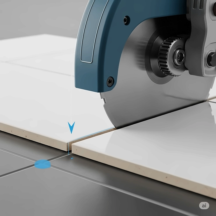 An illustration depicting the precise and chip-free cuts achieved with a high-quality tile saw, essential for professional-looking results.