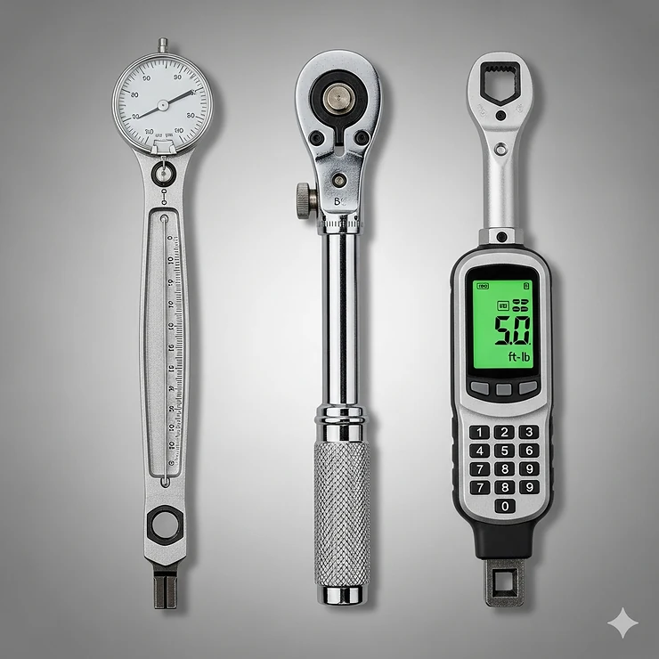 A side-by-side comparison of different types of torque wrenches, including beam, click, and digital models, to help gunsmiths choose the best tool for their needs.