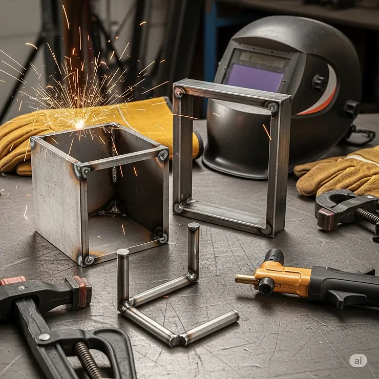 Simple welding projects like a metal cube or small frame that are perfect for beginners practicing with a MIG welder.