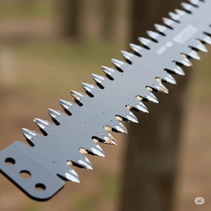 A straight-edged pole saw blade designed for cutting through dry or dead wood with its aggressive, large teeth.