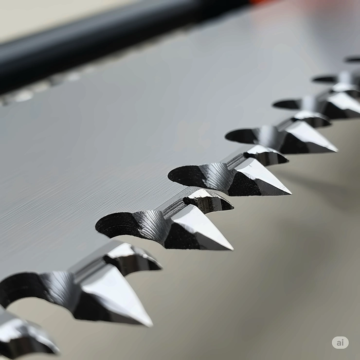 A detailed image showing the sharp, precision-ground teeth of a high-quality pole saw blade, ready for efficient cutting.