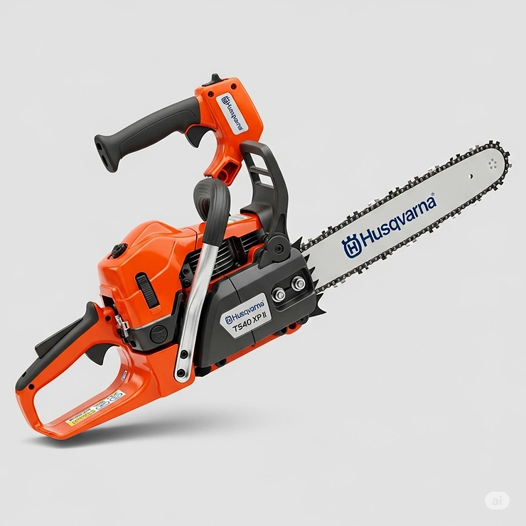A clear product shot of a top-handle climbing chainsaw, a popular choice for arborists due to its compact design and one-handed operation.