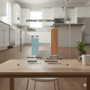 Bar graph comparing the average price and installation cost of engineered hardwood flooring vs laminate.