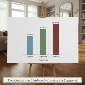 Bar chart comparing the average cost per square foot for hardwood vs laminate vs engineered flooring options.