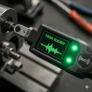 A visual representation of a digital torque wrench's audible and visual alerts, signaling that the preset torque has been achieved.