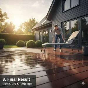 A beautifully clean and dry composite deck, the final result of using the best composite deck cleaner and maintenance steps.