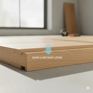 Cross-section showing the solid, uniform construction of traditional wood flooring that allows for multiple refinishing.
