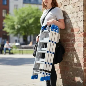 A telesteps ladder in its compact, retracted form, showing its portability.