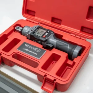 A photograph of a 1/2-inch digital torque wrench stored securely inside its protective blow-molded case.