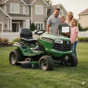 A shot of the highest-rated brand of all wheel drive lawn mower for residential use.