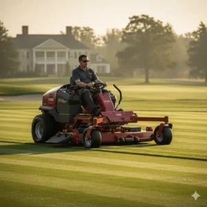 An example of a top-rated commercial-grade riding reel mower from a specific brand.