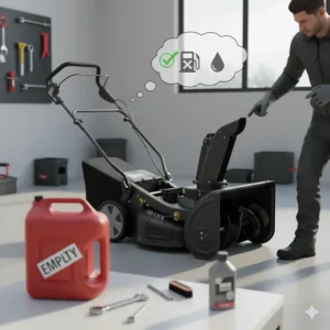 A visual illustrating the low-maintenance aspect of the electric lawn mower snow blower, highlighting the lack of gas and oil.