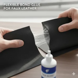 Close-up showing the flexible and durable bond created by the recommended glue for faux leather.